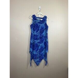 VTG Womens Floral Asymmetrical Dress 12 Blue Fairy 90s Rose Party Whimsigoth NWT